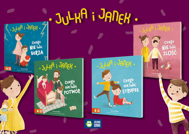 grafika obrazkowa przeentująca okładki książek z serii "Julka i Janek"